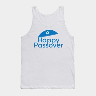 Blue Happy Passover Greeting with Kippah and Star of David Tank Top